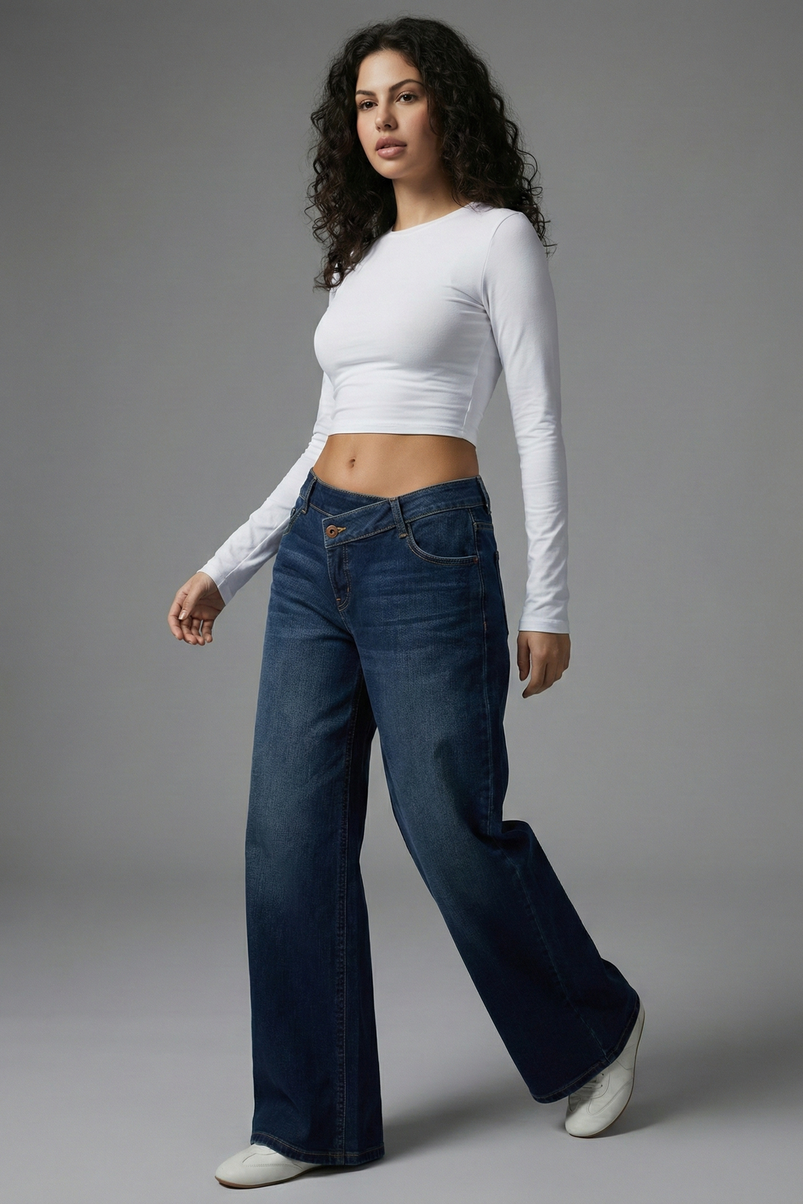 High-Rise Asymmetrical Wide-Leg Jeans