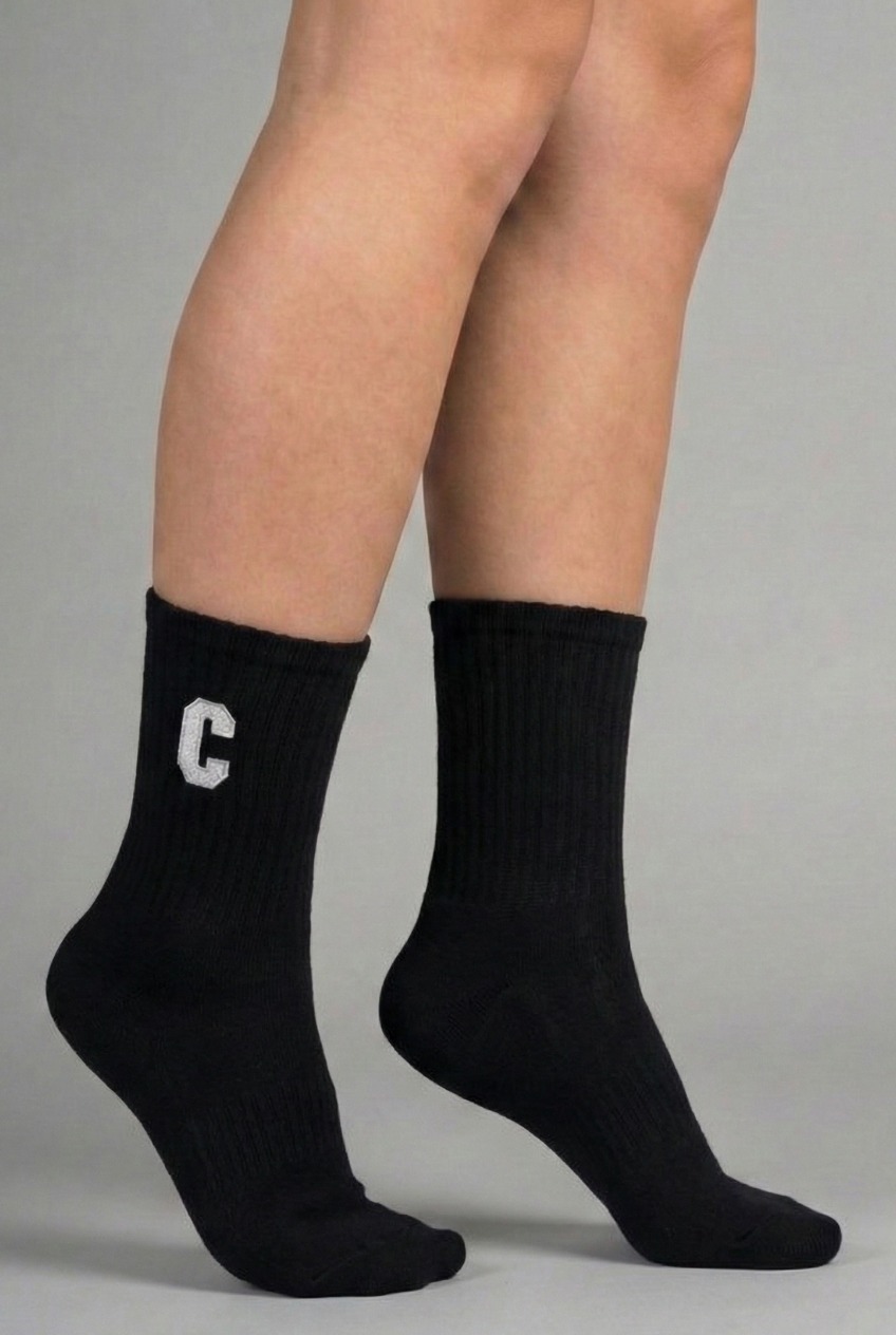 Ribbed Cotton Letter Crew Socks
